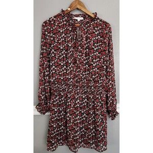 NWT Socialite Womens Long Sleeve Smocked Waist Chiffon Minidress  Floral Size L
